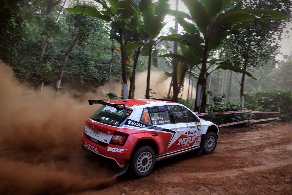 Ole Christian Veiby / Stig Rune Skjærmoen, ŠKODA FABIA R5, ŠKODA Team MRF. India Rally 2017